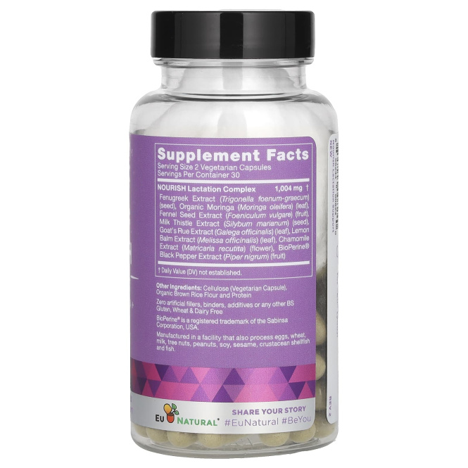 Eu Natural, Nourish Lactation, пажитник и моринга +, 60 вегетарианских капсул