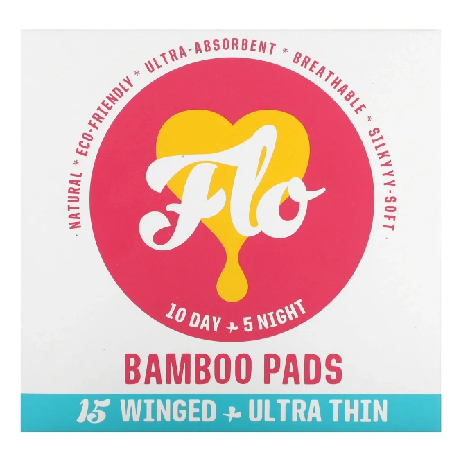 Here We Flo, Бамбуковые прокладки, ультратонкие с крыльями`` 15 прокладок