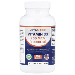 Vitamatic, витамин D3, 250 мкг (10 000 МЕ), 500 мягких таблеток