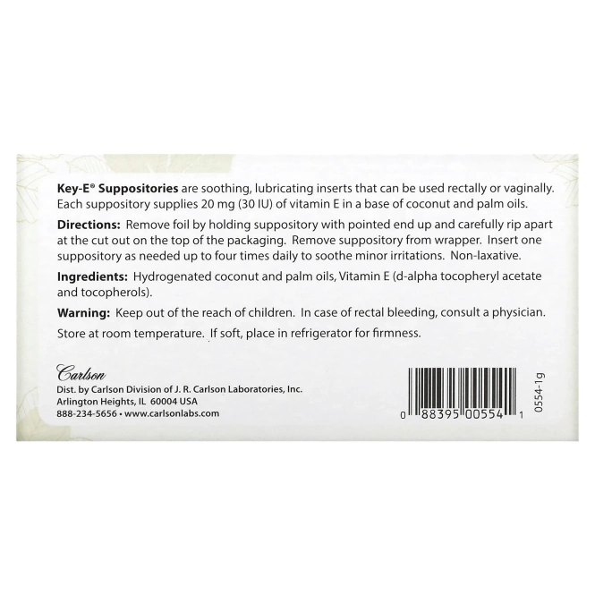 Carlson Labs, Суппозитории Key•E, 24 успокаивающих суппозитория