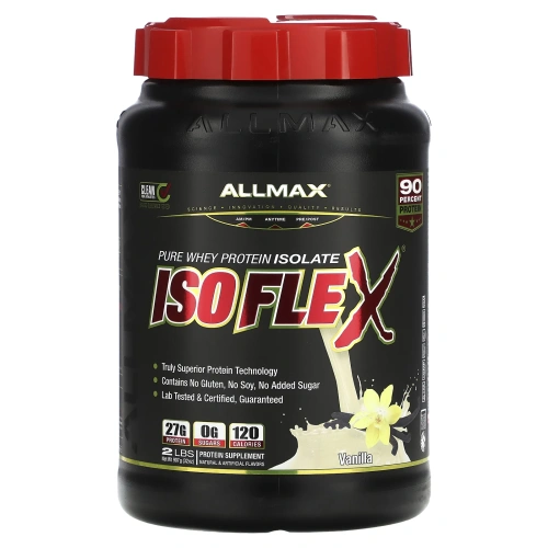 ALLMAX Nutrition, Isoflex, 100%-ный ультрачистый изолят сывороточного белка (ИБС с фильтрацией заряженными ионными частицами), ваниль, 2 фунта (907 г)