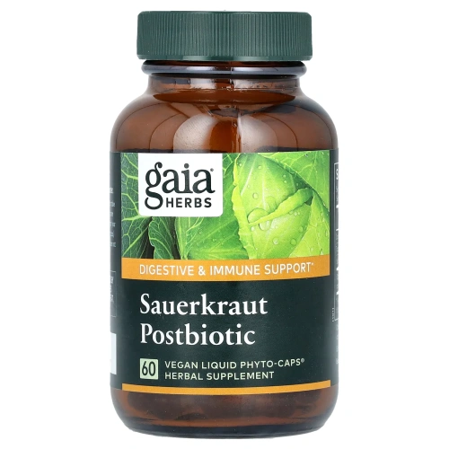 Gaia Herbs, постбиотик из квашеной капусты, 60 веганских капсул с фитокапсулами