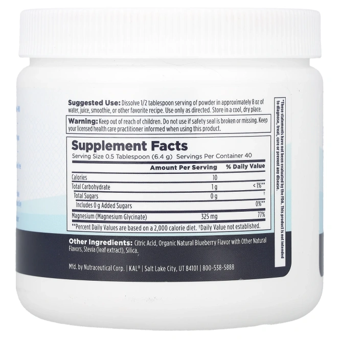 KAL, Успокаивающий магний в порошке, голубика, 256 г (9 унций)