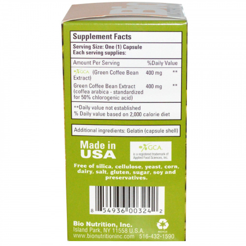 Bio Nutrition, Чистый зеленый кофе в зернах, 800 мг, 50 капсул
