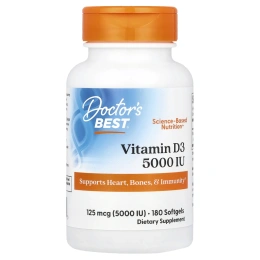 Витамин D3 5000 Doctor's Best, 125 мкг, 180 мягких таблеток