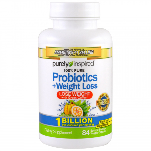 Purely Inspired, Пробиотик + Похудение, 84 легко глотаемых растительных капсулы