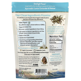 DelighTeas, Ayurvedic Cumin, Coriander & Fennel, травяной чай для выведения токсинов, без кофеина, 30 роскошных чайных пакетиков Pyramid, 120 г (4,2 унции)