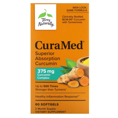 EuroPharma, Terry Naturally, Terry Naturally, CuraMed, 375 мг, 60 желатиновых капсулы