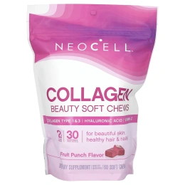 Neocell, Beauty Bursts, изысканный коллаген, мягкие жевательные таблетки, супер фруктовый пунш, 60 мягких жевательных таблеток