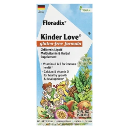 Gaia Herbs, Floradix, Kinder Love, жидкая мультивитаминная и травяная добавка для детей, без глютена, 500 мл (17 жидк. Унций)