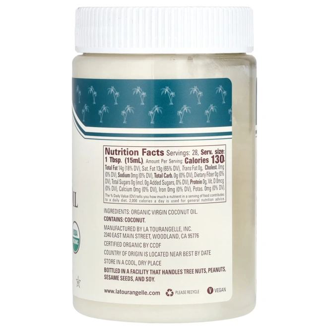 La Tourangelle, органическое кокосовое масло первого отжима, 414 мл (14 жидк. унций)