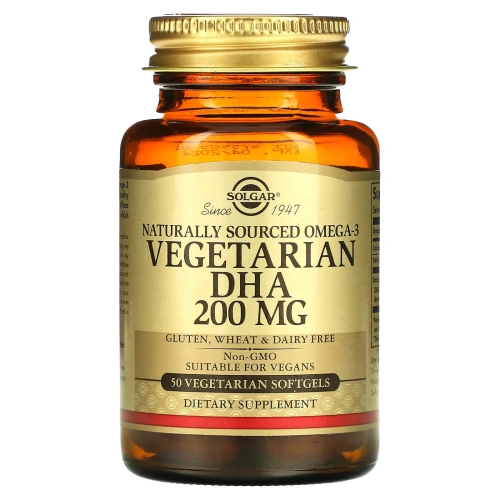 Solgar, Натуральная омега-3, ДГК растительного происхождения, 200 мг, 50 вегетарианских мягких таблеток