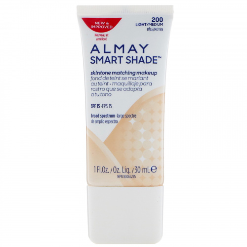 Almay, Smart Shade, макияж, соответствующий цвету кожи, SPF 15, 100 светлый/средний, 1 ж. унц. (30 мл)