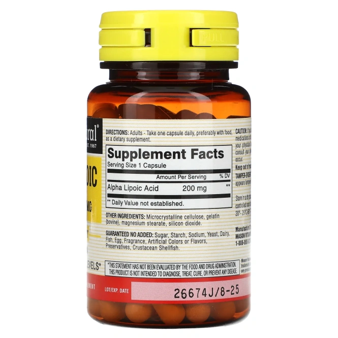 Mason Natural, альфа-липоевая кислота, 200 мг, 60 капсул
