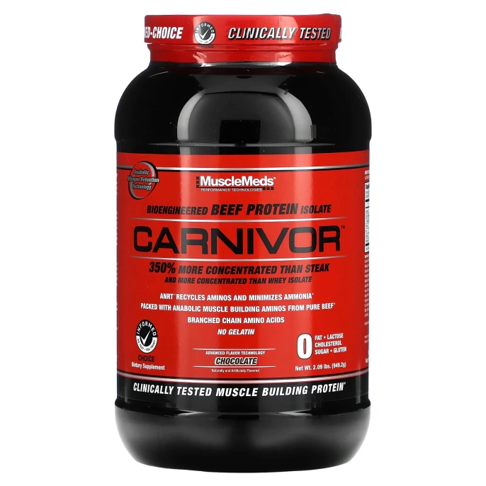 MuscleMeds, Карнивор, биоинженерно изолированный говяжий протеин, шоколад, 1,019.2 г (2,25 фунта)