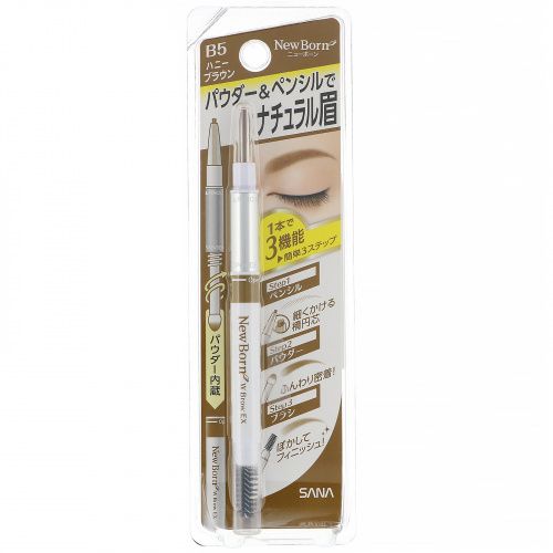 Sana, New Born, тушь и карандаш для бровей, оттенок B5 медовый коричневый, 1 шт.