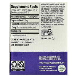 Celestial Seasonings, Sleepytime, чай с мелатонином, без кофеина, 18 чайных пакетиков, 21 г (0,75 унции)