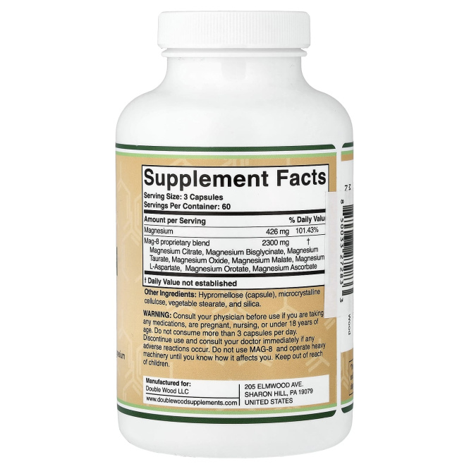 Double Wood Supplements, Mag-8, комплекс с магнием, 180 капсул