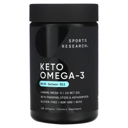 Sports Research, Keto Omega,омега с рыбьим жиром дикой красной нерки, 120 капсул