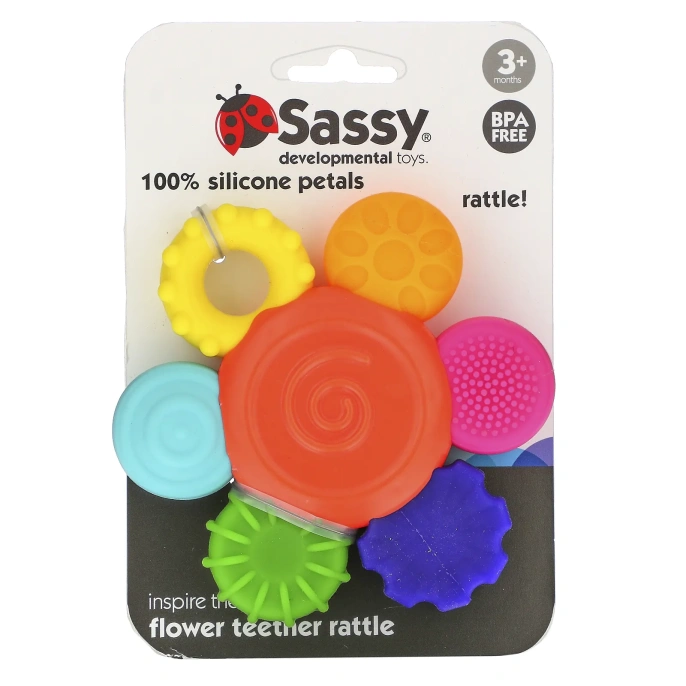 Sassy, Inspire The Senses®, цветочная погремушка для прорезывания зубов, для детей от 3 месяцев, 1 штука
