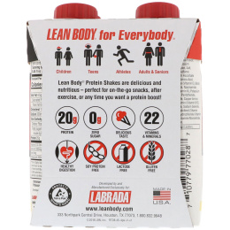 Labrada Nutrition, Lean Body, готовый к употреблению протеиновый коктейль, ванильный вкус, 4 коктейля, 8,45 ж. унц. (250 мл) каждый