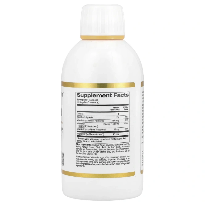 California Gold Nutrition, липосомальные витамины A, D3, E и K2, со вкусом ананаса, 250 ml (8,5 жидк.унций)