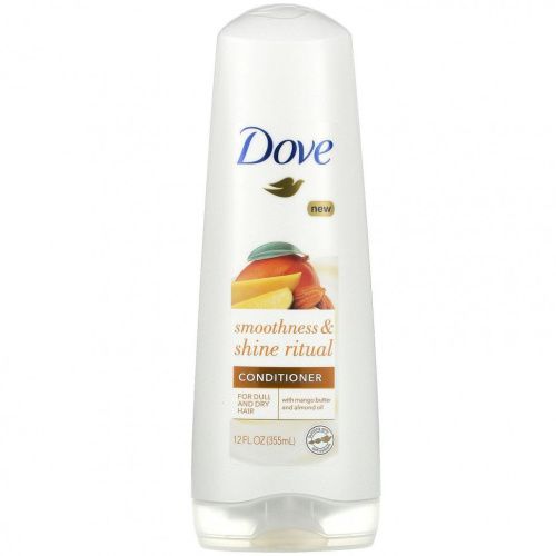 Dove, Ритуальный кондиционер для гладкости и сияния, для тусклых и сухих волос, масло манго и миндальное масло, 12 жидких унций (355 мл)