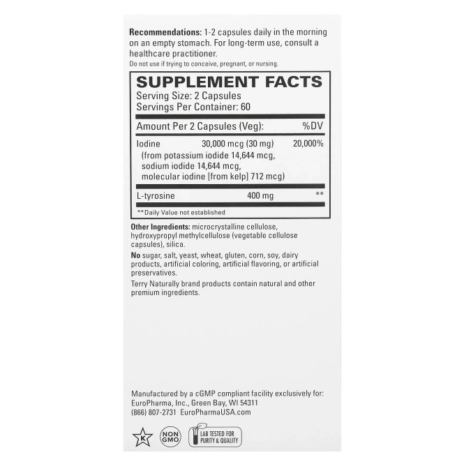 EuroPharma, Terry Naturally, Thyroid Care, забота о щитовидной железе, 120 капсул
