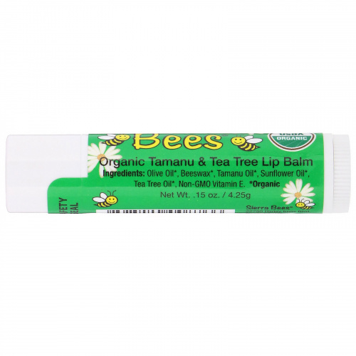 Sierra Bees, Органические бальзамы для губ, таману и чайное дерево, 4 в упаковке, по 4,25 г (0,15 унц.) каждый