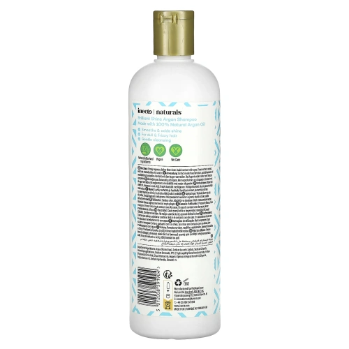 Inecto, Naturals, шампунь с арганой для блеска и блеска, для тусклых и вьющихся волос, 500 мл (16,9 жидк. унции)