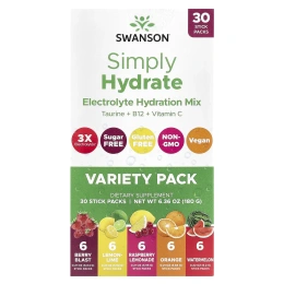 Swanson, Simply Hydrate, смесь электролитов для гидратации, ассорти из 30 стик-пакетов, 180 г (6,36 унции)