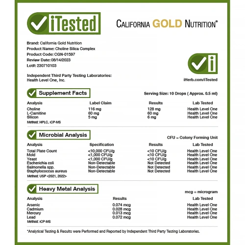 California Gold Nutrition, Холиновый и кремниевый комплекс, биодоступный и стабилизированный кремний (в виде ортокремниевой кислоты, OSA) для поддержки коллагена, 30 мл (1 жидк. унция)