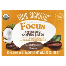 Four Sigmatic, Focus, органический кофе латте с ежовиком гребенчатым и грибами чага, 10 пакетиков по 6 г (0,21 унции)