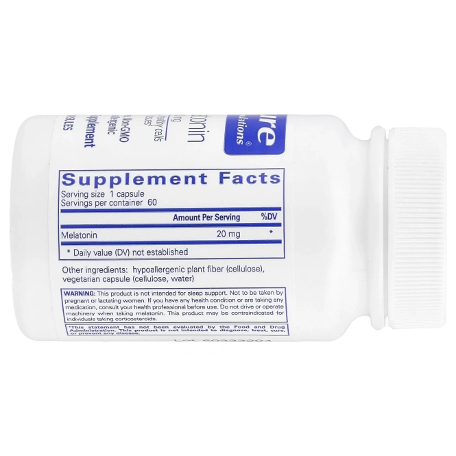Pure Encapsulations, Мелатонин, 20 мг, 60 капсул