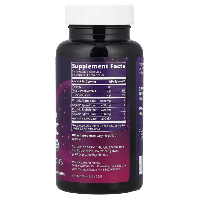 MRM Nutrition, цельнопищевая органическая клетчатка, 60 веганских капсул