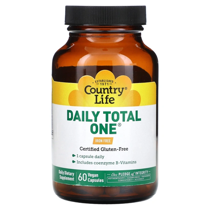 Country Life, Daily Total One, без железа, 60 вегетарианских капсул