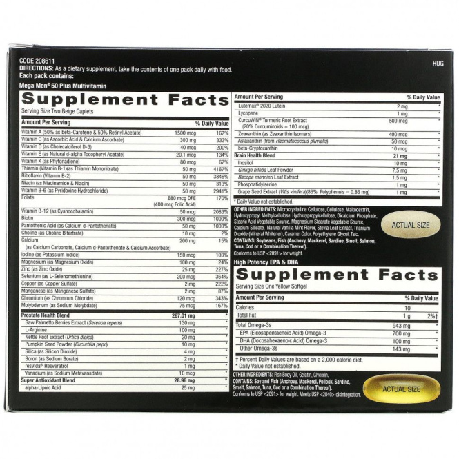 GNC Mega Men, 50 Plus, Multivitamin, 30 Packs