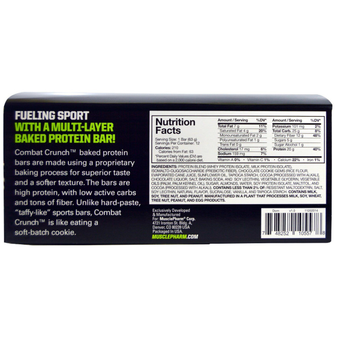 MusclePharm, Хрустящие батончики Combat с кремом, 12 батончиков по 2,22 унции (63 г)