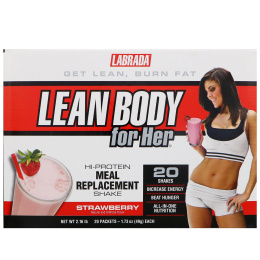 Labrada Nutrition, Коктейль Lean Body для нее, заменитель пищи с высоким содержанием протеина, клубничный вкус, 20 пакетов, по 49 г каждый