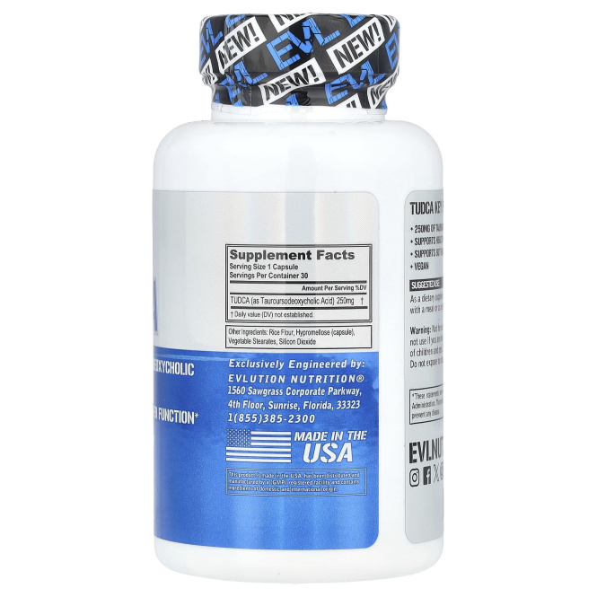 EVLution Nutrition, TUDCA, 30 растительных капсул (250 мг в 1 капсуле)