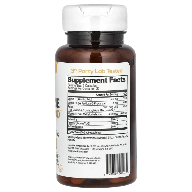 Natural Stacks, дофаминовая еда для мозга, 60 веганских капсул