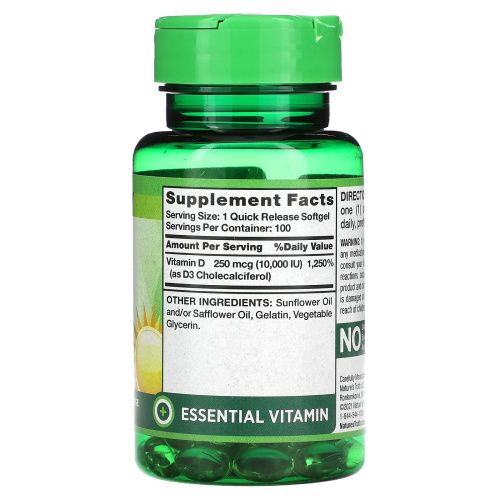 Nature's Truth, Vitamin D3, High Potency, 250 mcg, 10000 МЕ, 100 Quick Release Softgels