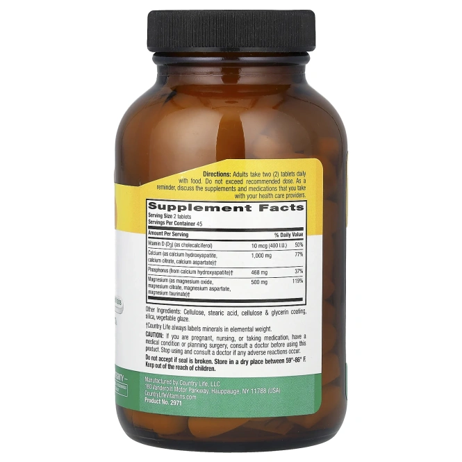 Country Life, Кальцие-магниевый комплекс, с витамином D3, 90 таблеток
