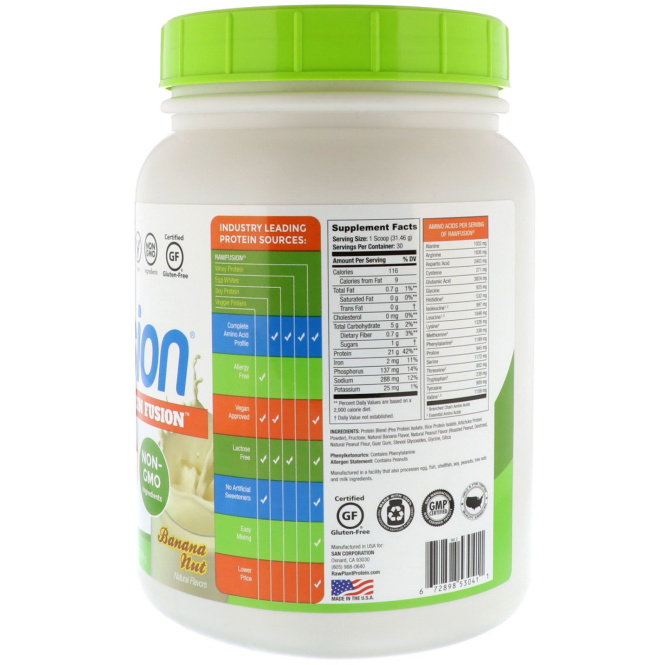 RawFusion, Plant-Based Protein Fusion, Banana Nut, 33.3 oz (944 g)