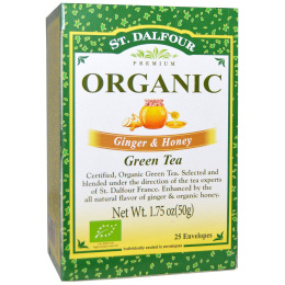 St. Dalfour, Органический зеленый чай, имбирь и мед, 25 чайных пакетиков, по 0,07 унц. (2 г) каждый
