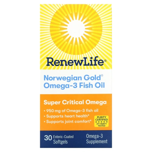 Renew Life, Суперкритическая Омега, апельсиновый вкус, 30 мягких желатиновых капсул с кишечнорастворимым покрытием