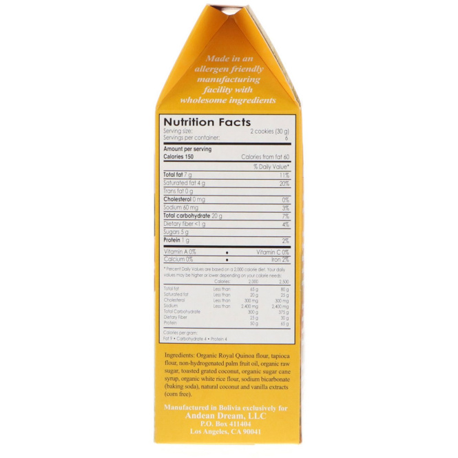 Andean Dream, Печенье из киноа, Кокосовое, 7 унций (198 г)