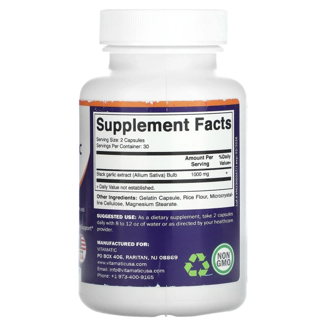 Vitamatic, ферментированный черный чеснок, 1000 мг, 60 капсул (500 мг в 1 капсуле)