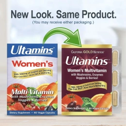 Ultamins, мультивитаминный комплекс для женщин с коэнзимом Q10, грибами, ферментами, овощами и ягодами, 60 растительных капсул