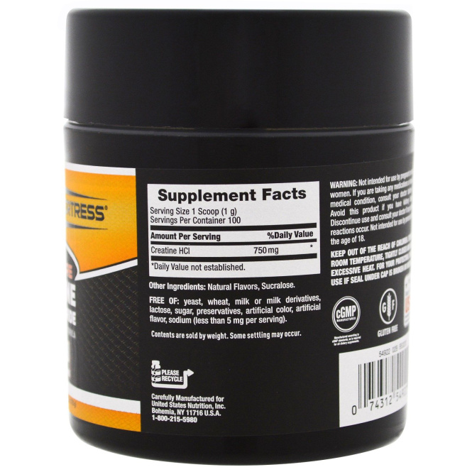 Body Fortress, 100% чистый креатин HCL, лимон-лайм, 3.52 унц. (100 г)